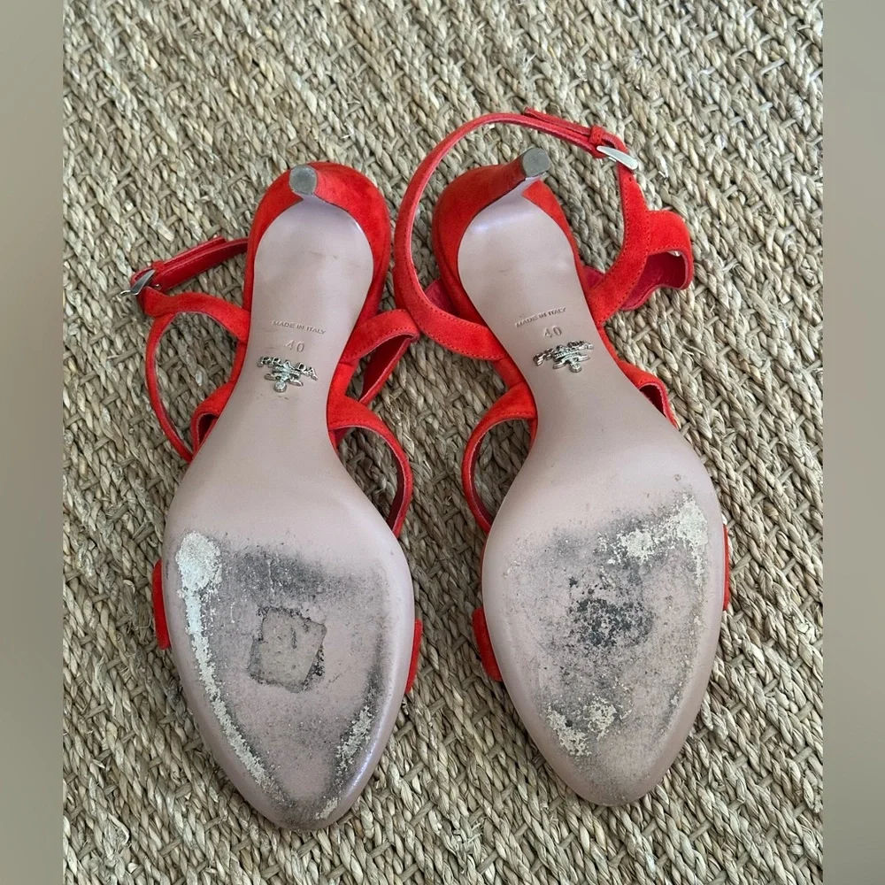 Prada Suede Wavy-Strap Sandal, Red Orange Size 40 - Picture 6 of 6